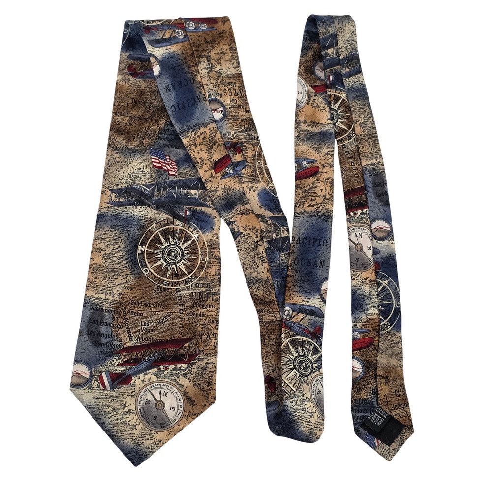 Tango by Max Raab Mens Silk Tie Americana Series Cross Country By Air Map Plane